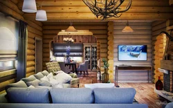 Log in the interior of the kitchen living room