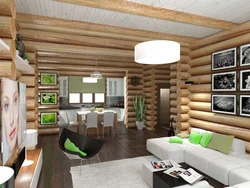 Log house interior kitchen living room