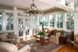 Living room with veranda interior photo