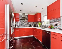 Kitchen with red floor photo