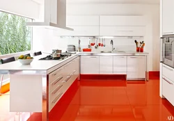 Kitchen With Red Floor Photo