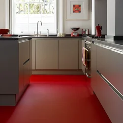 Kitchen with red floor photo
