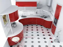 Kitchen with red floor photo