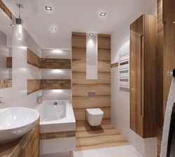 Interior of a small bathroom with toilet tiles