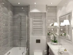 Interior of a small bathroom with toilet tiles