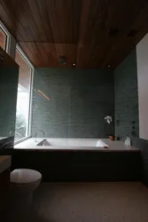 Wooden ceiling design in bathroom