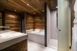 Wooden ceiling design in bathroom