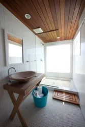Wooden ceiling design in bathroom
