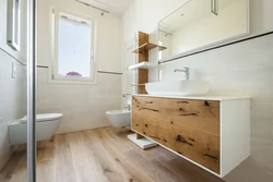 Bathroom design wood and white photo