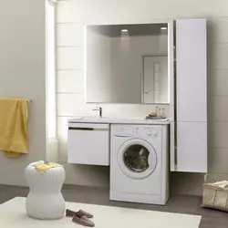 Cabinet for washing machine in bathroom photo