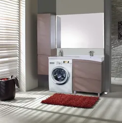 Photo of a bathroom cabinet with a washing machine