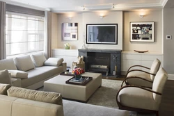 Living room interior with one sofa and TV