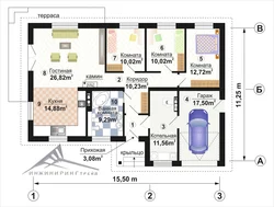 Layouts of one-story houses with three bedrooms and a garage photo