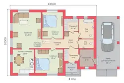 Layouts of one-story houses with three bedrooms and a garage photo