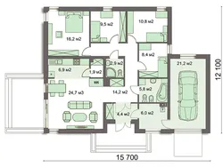 Layouts of one-story houses with three bedrooms and a garage photo