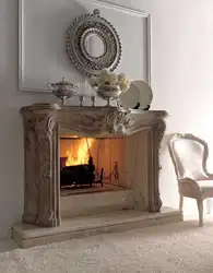 Fireplace in the interior of the living room in marble