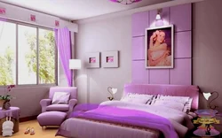 Lilac pink bedroom interior