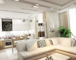 Kitchen design with a living room in a modern style