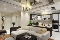 Kitchen design with a living room in a modern style