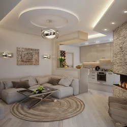 Kitchen design with a living room in a modern style