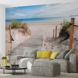 Photo wallpaper to expand the space in the living room photo