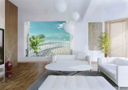 Photo wallpaper to expand the space in the living room photo
