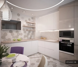 Kitchen design 9 sq m corner with TV