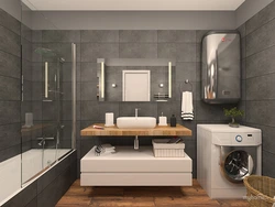 Bathroom design wood and gray tiles