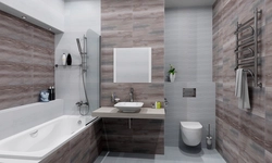 Bathroom design wood and gray tiles