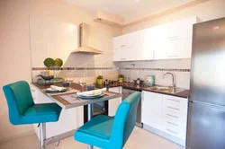 Kitchen design with a bar counter 12 sq m