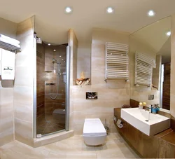 Shower cabin and bathtub in one bathroom photo design