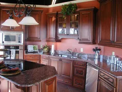 Kitchen interior in mahogany color