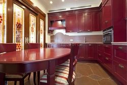 Kitchen interior in mahogany color