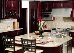 Kitchen interior in mahogany color