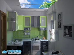 Suspended ceiling in a small kitchen photo in Khrushchev