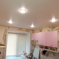 Suspended ceiling in a small kitchen photo in Khrushchev