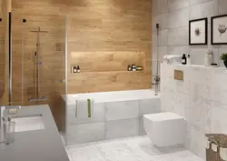 White And Wood Tiles In The Bathroom Photo