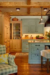 Living room with kitchen design in a rustic house