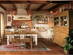 Living room with kitchen design in a rustic house