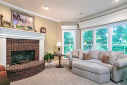 Living Room Interior With Fireplace And 2 Windows