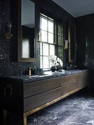 Bath design wood and black marble