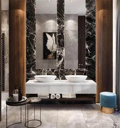 Bath design wood and black marble