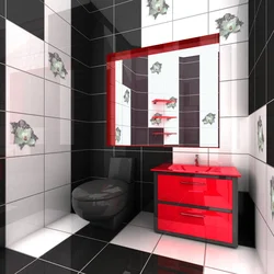 Bathroom design in red and black colors