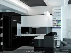 Black kitchen living room photo