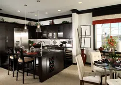 Black kitchen living room photo