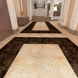 Kitchen and hallway floor design made of porcelain stoneware