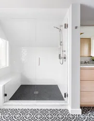 White bathroom design with shower
