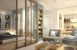 Bedroom partition in a one-room apartment photo
