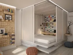 Bedroom partition in a one-room apartment photo