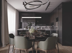 Interior kitchen living room in dark color